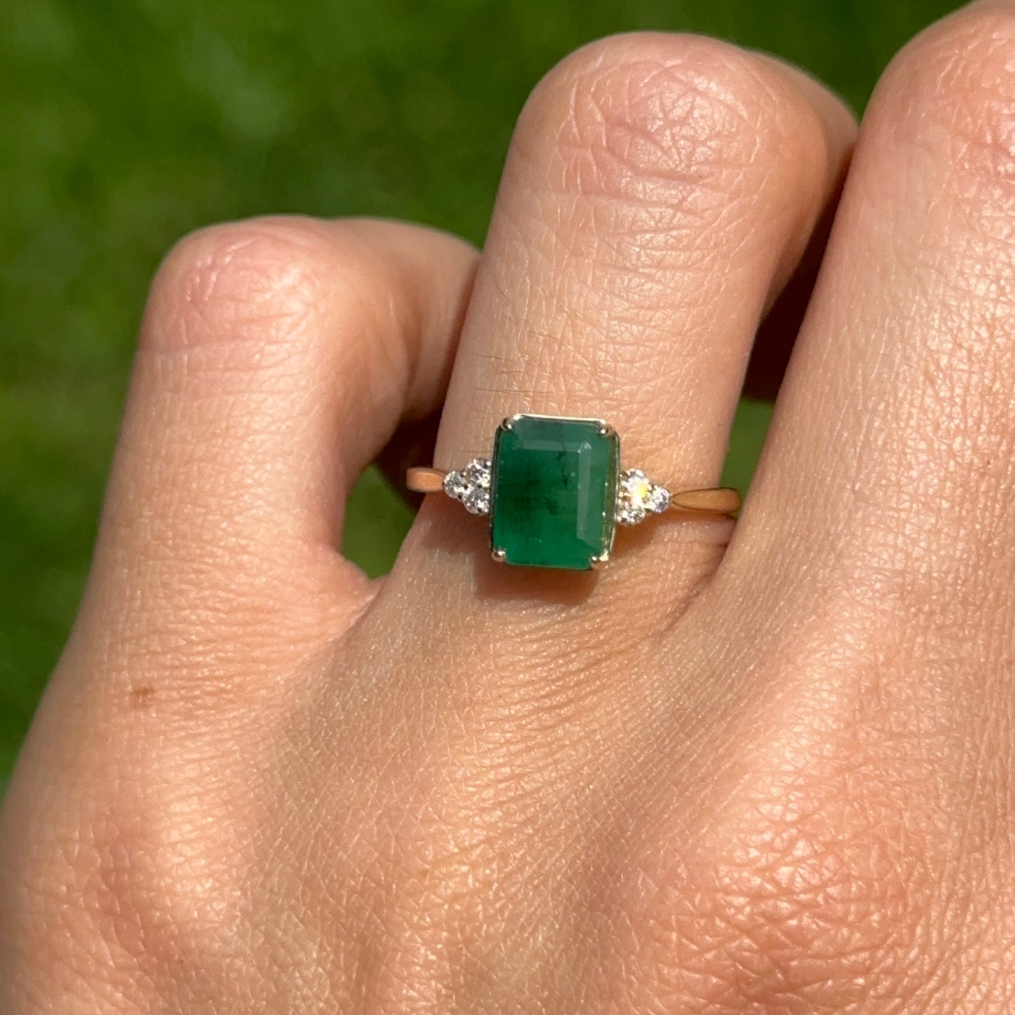 14KT Yellow Gold Emerald-Cut 1.55 CT Emerald + Diamond Ring