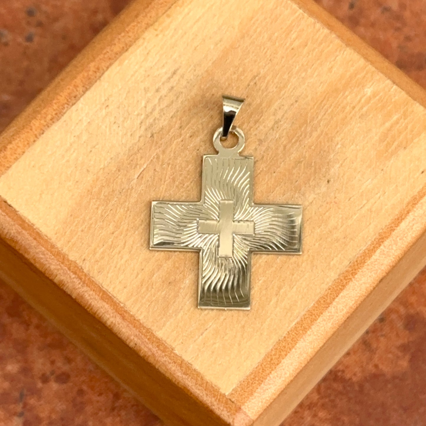 14KT Yellow Gold Greek Swirl Cut-Out Cross Pendant Charm 18mm