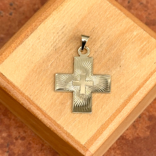 14KT Yellow Gold Greek Swirl Cut-Out Cross Pendant Charm 18mm