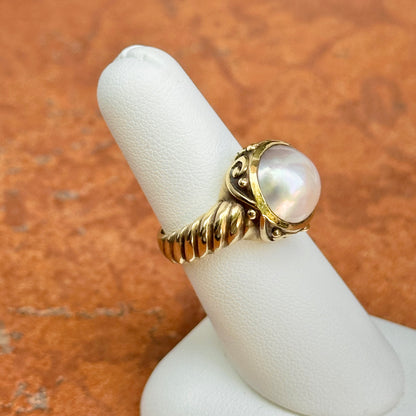 Estate 14KT Yellow Gold Etruscan Design Mabe Pearl Ring