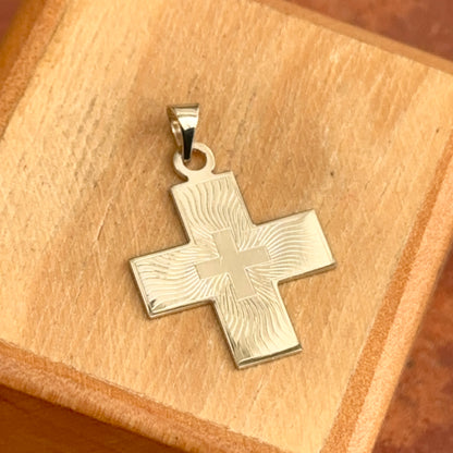 14KT Yellow Gold Greek Swirl Cut-Out Cross Pendant Charm 18mm