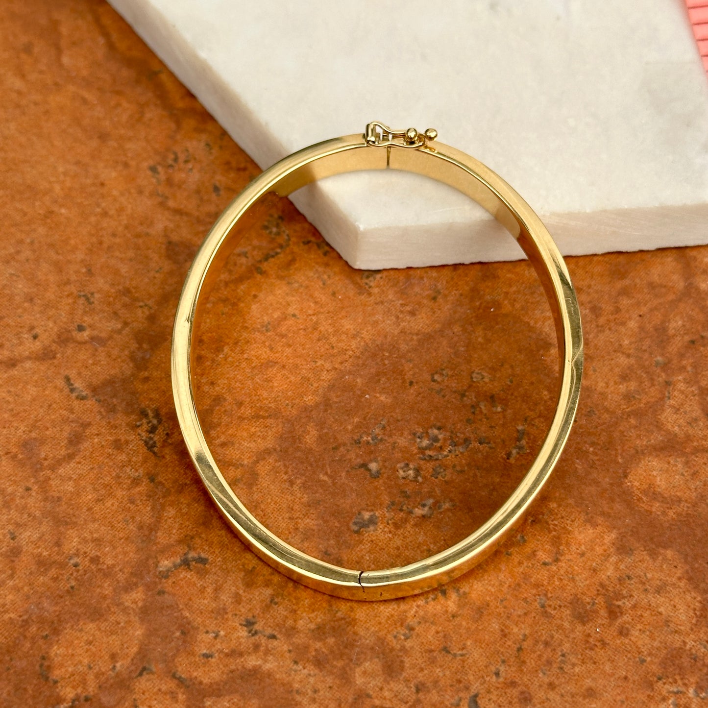 18KT Yellow Gold Flat Oval 6mm Wide Bangle Bracelet