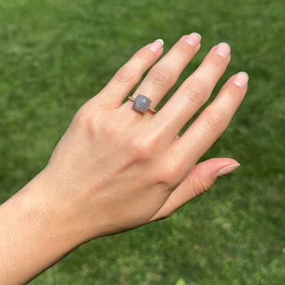 Estate 14KT Yellow Gold Moonstone + Diamond Ring