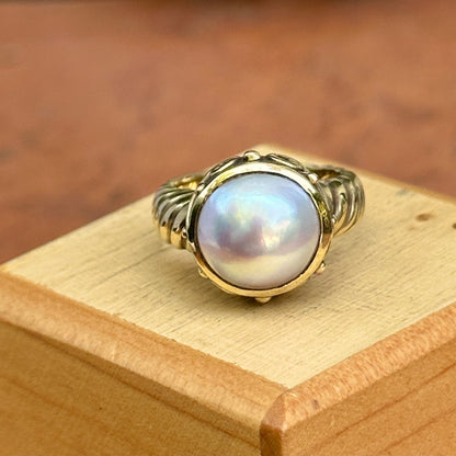 Estate 14KT Yellow Gold Etruscan Design Mabe Pearl Ring