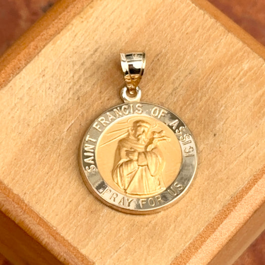14KT Yellow Gold Saint Francis of Assisi Round Medal Pendant 18mm - LSJ