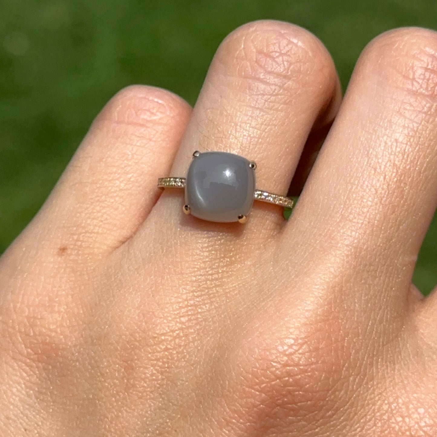 Estate 14KT Yellow Gold Moonstone + Diamond Ring