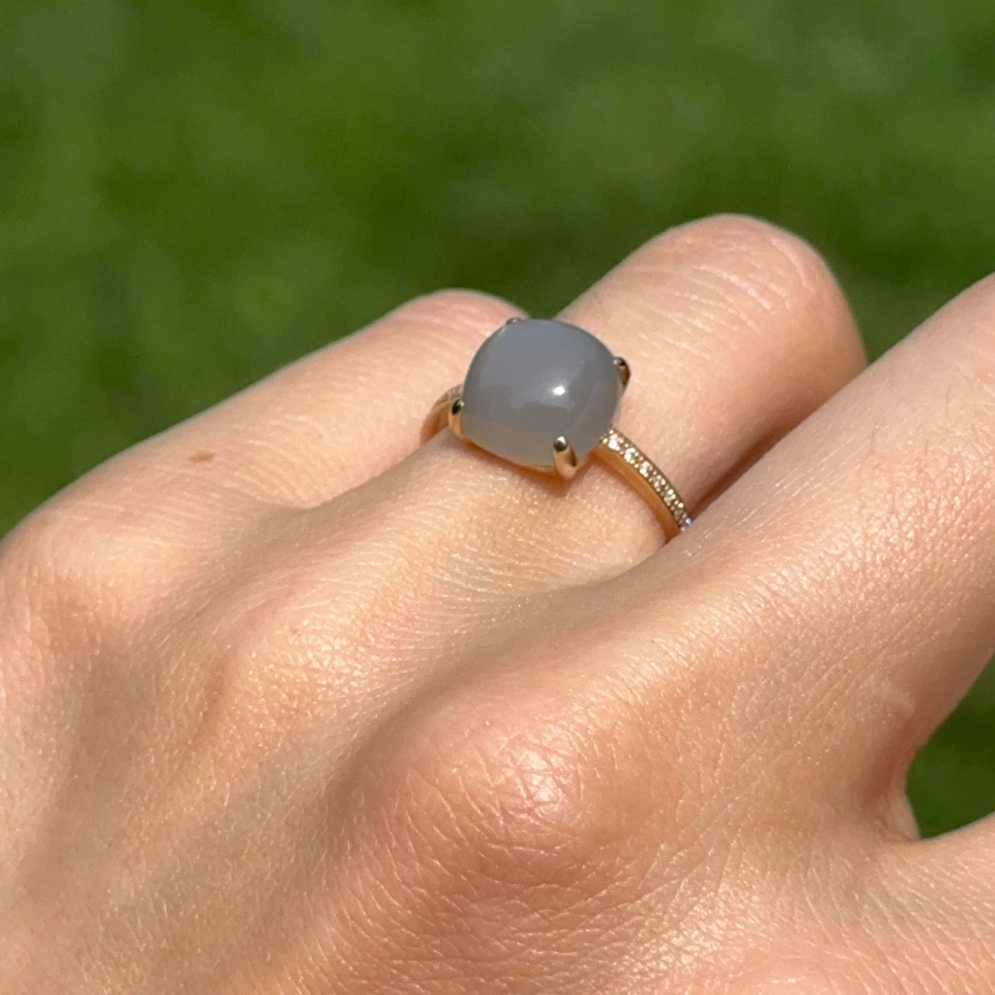 Estate 14KT Yellow Gold Moonstone + Diamond Ring