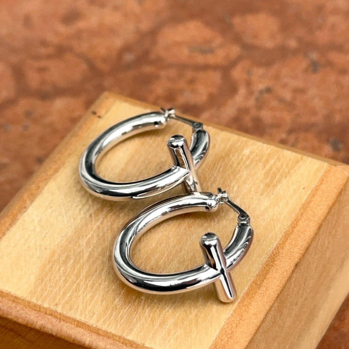 Sterling Silver Cross Tube Hoop Earrings Small Hollow