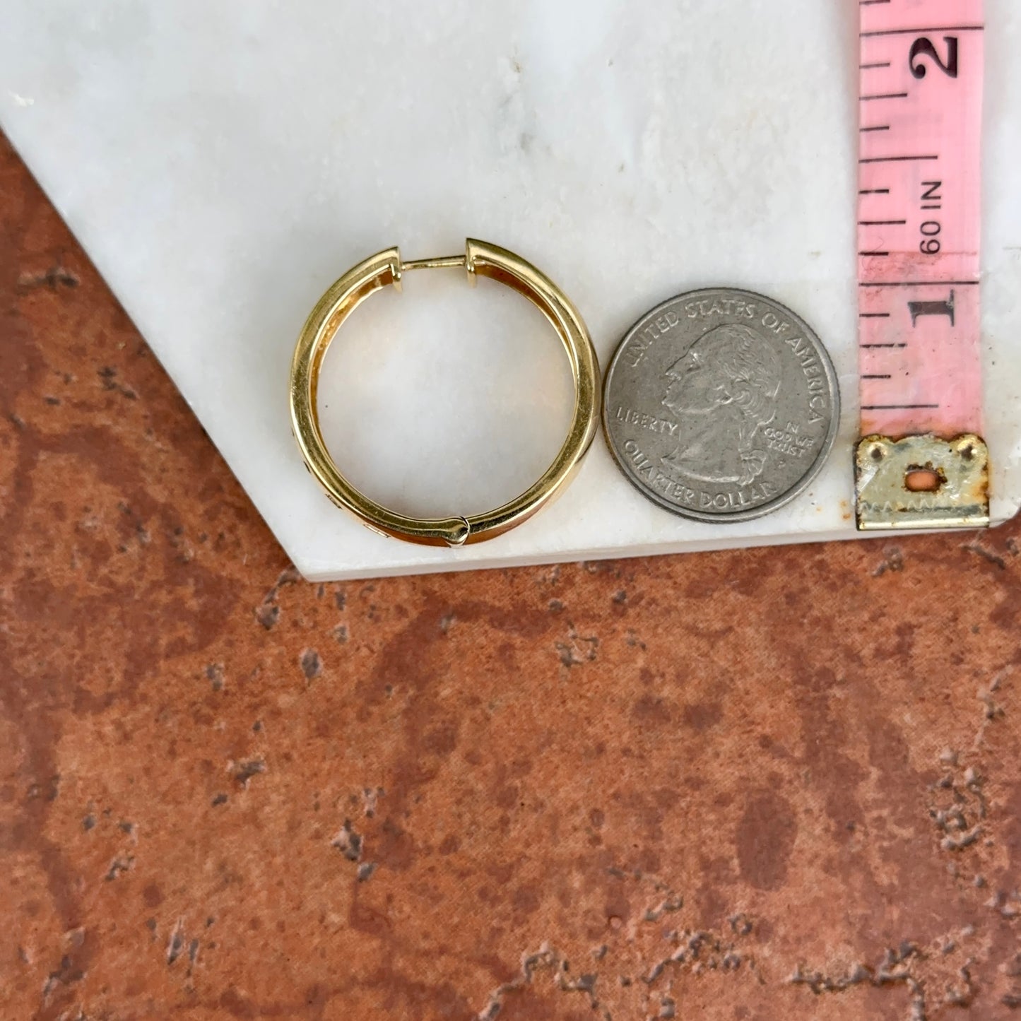 Estate 18KT Yellow Gold Multi-Shapes Gypsy Set Diamond Hoop Earrings Large