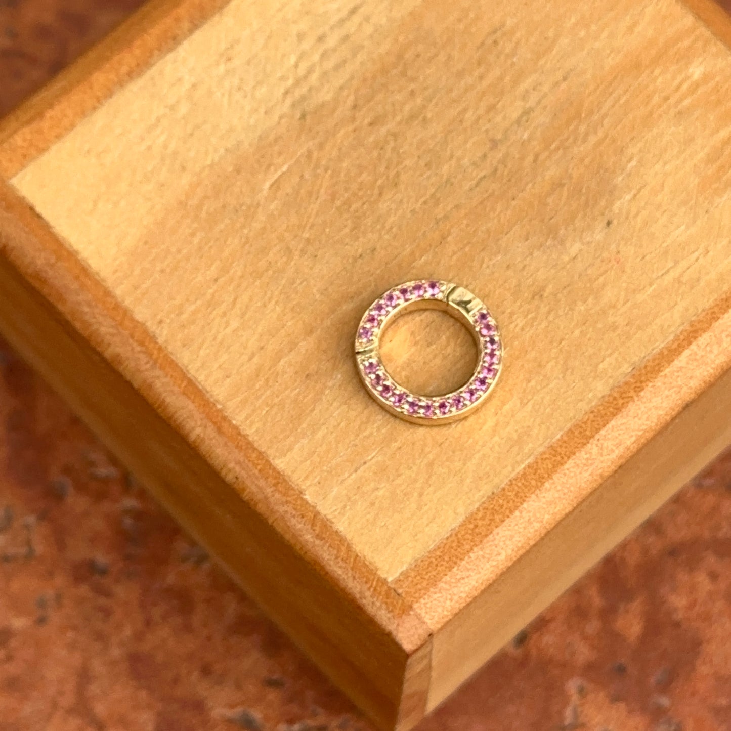 14KT Yellow Gold Pave Ruby Round Pendant Hanger/ Lock / Connecter