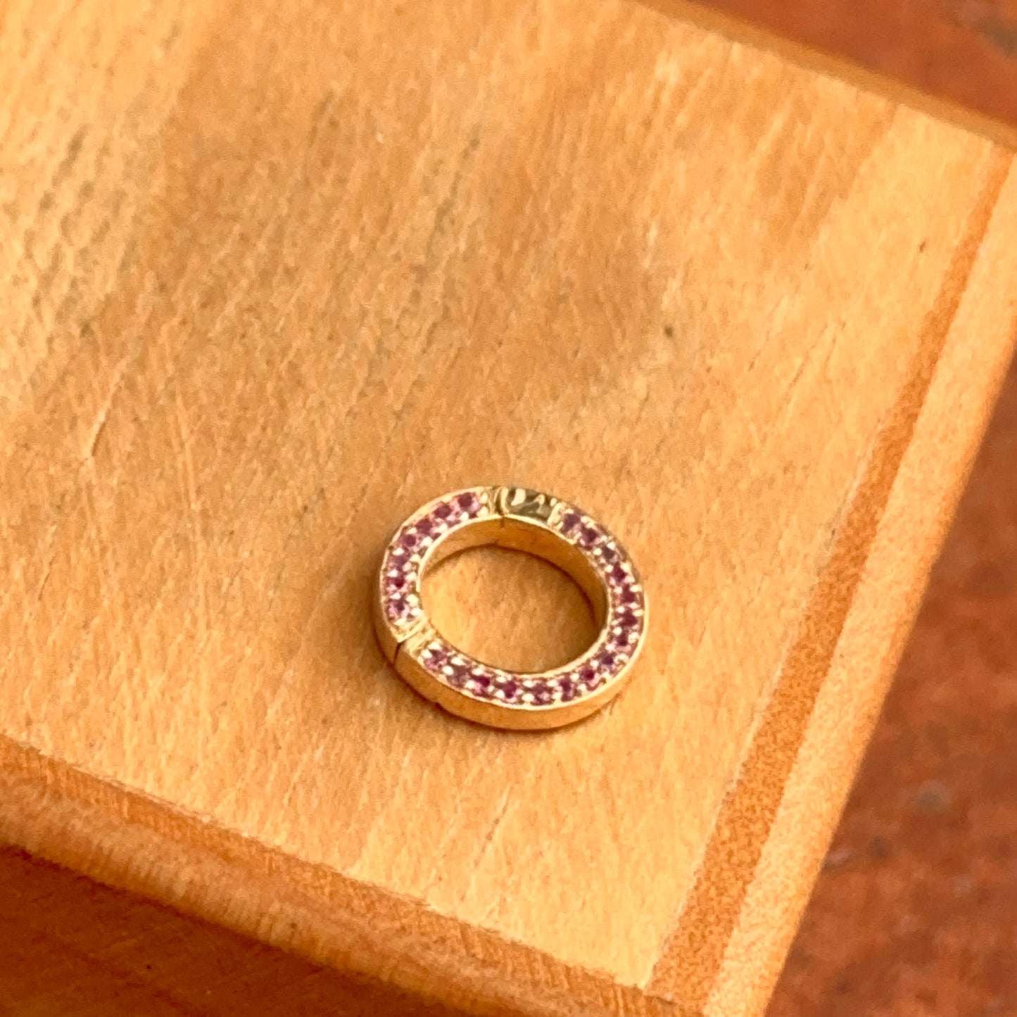 14KT Yellow Gold Pave Ruby Round Pendant Hanger/ Lock / Connecter