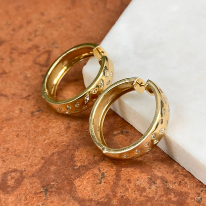 Estate 18KT Yellow Gold Multi-Shapes Gypsy Set Diamond Hoop Earrings Large