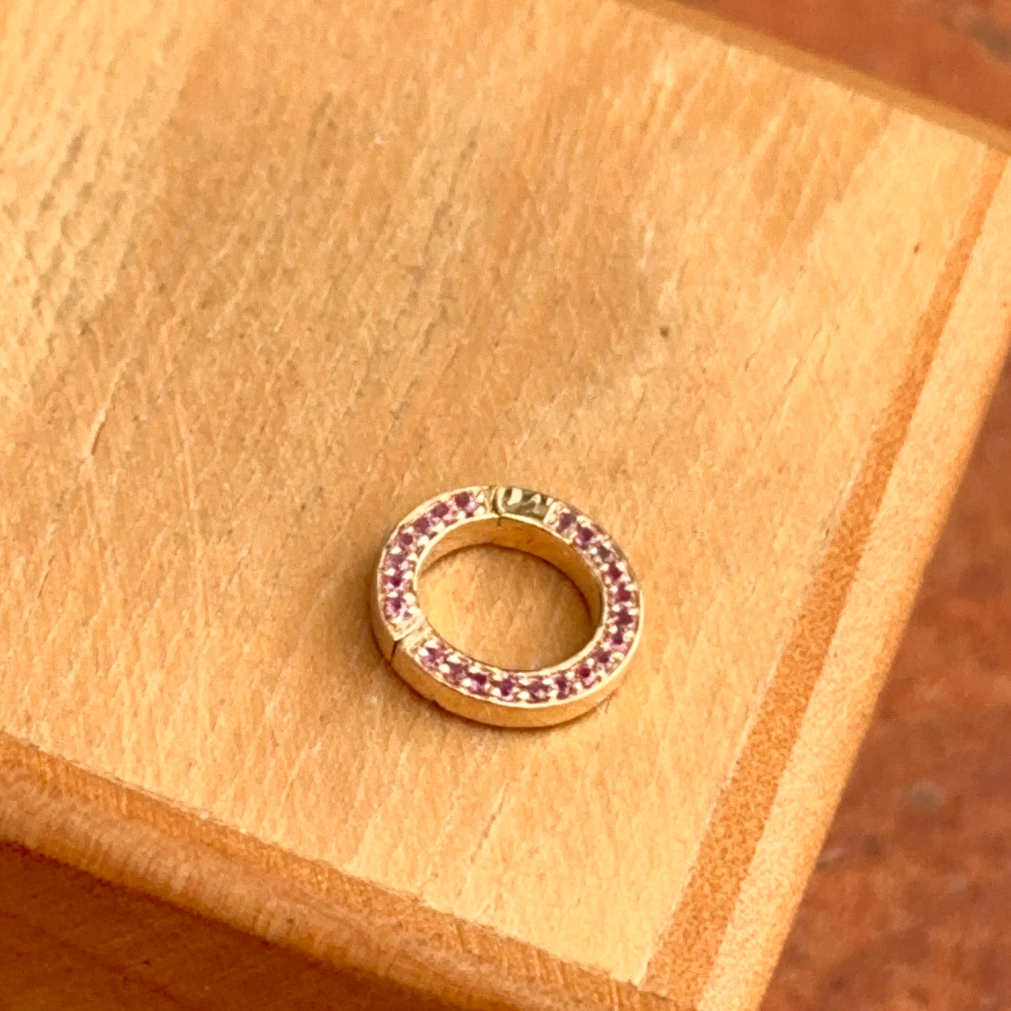 14KT Yellow Gold Pave Ruby Round Pendant Hanger/ Lock / Connecter