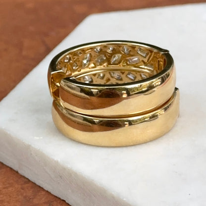 Estate 18KT Yellow Gold Multi-Shapes Gypsy Set Diamond Hoop Earrings Large