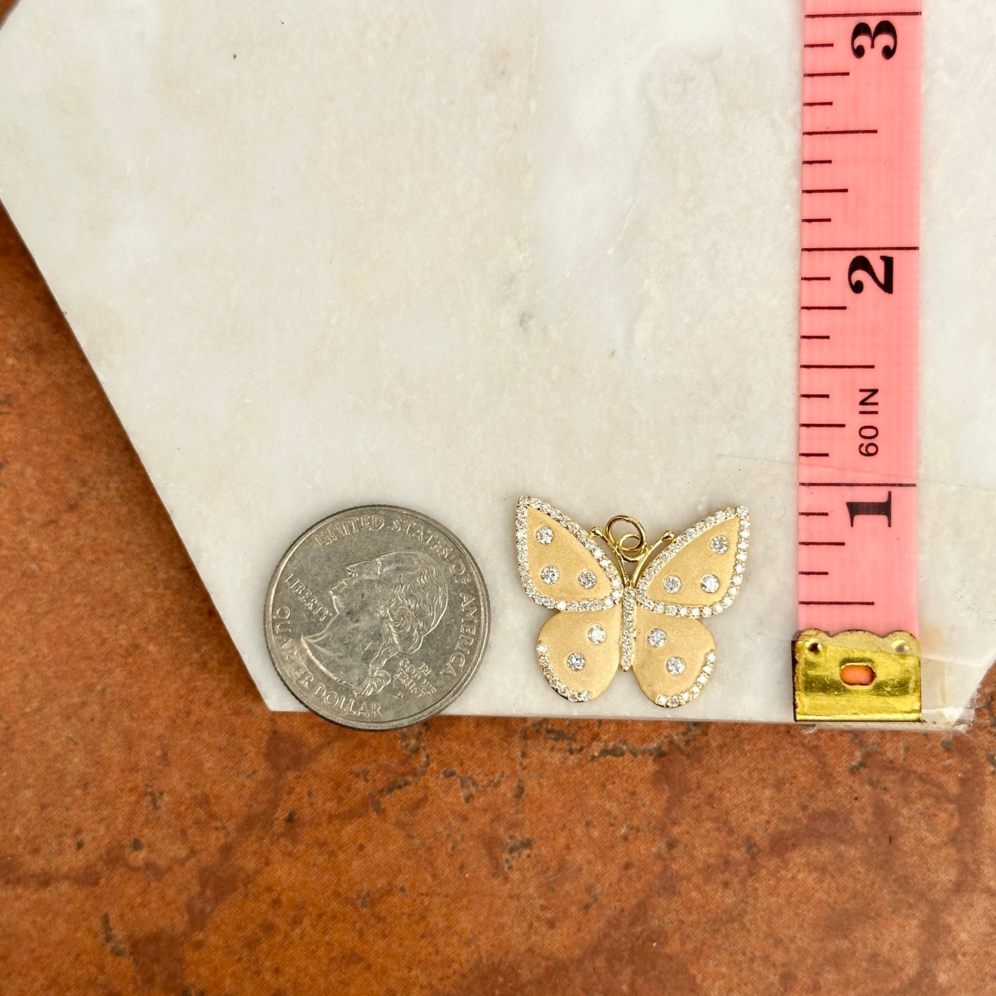 14KT Yellow Gold Matte Gypsy Diamond Butterfly Pendant