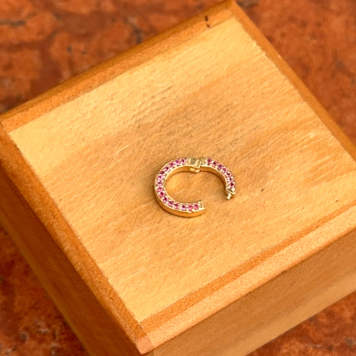 14KT Yellow Gold Pave Ruby Round Pendant Hanger/ Lock / Connecter