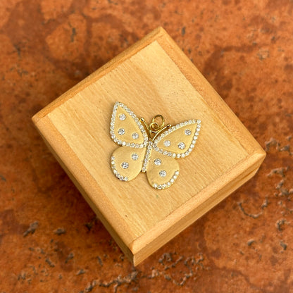 14KT Yellow Gold Matte Gypsy Diamond Butterfly Pendant