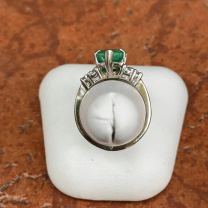Estate 14KT White Gold Pear Emerald + Diamond Ring