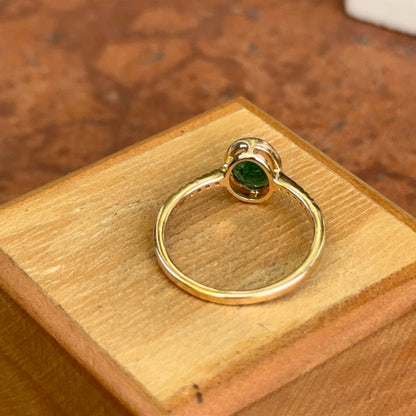 Estate 14KT Yellow Gold Bezel Oval Emerald + Diamond Band Ring