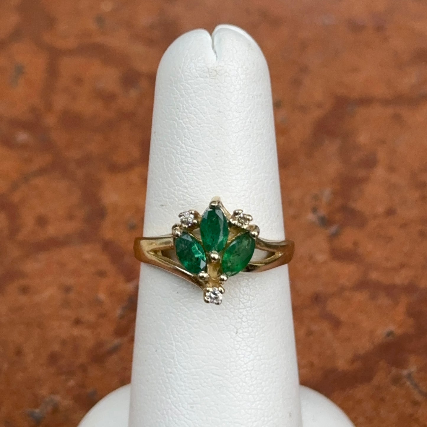 Estate 14KT Yellow 3 Marquise Emerald Ring