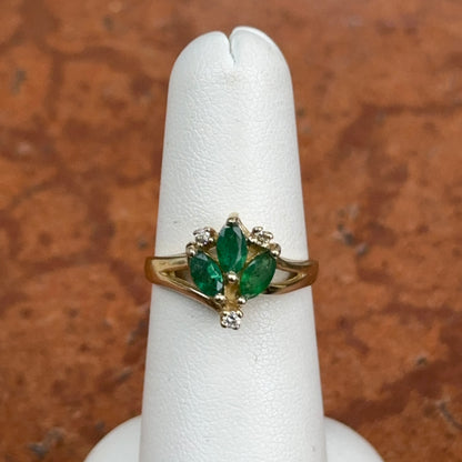Estate 14KT Yellow 3 Marquise Emerald Ring