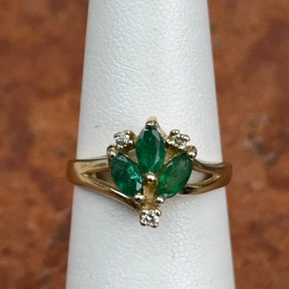 Estate 14KT Yellow 3 Marquise Emerald Ring