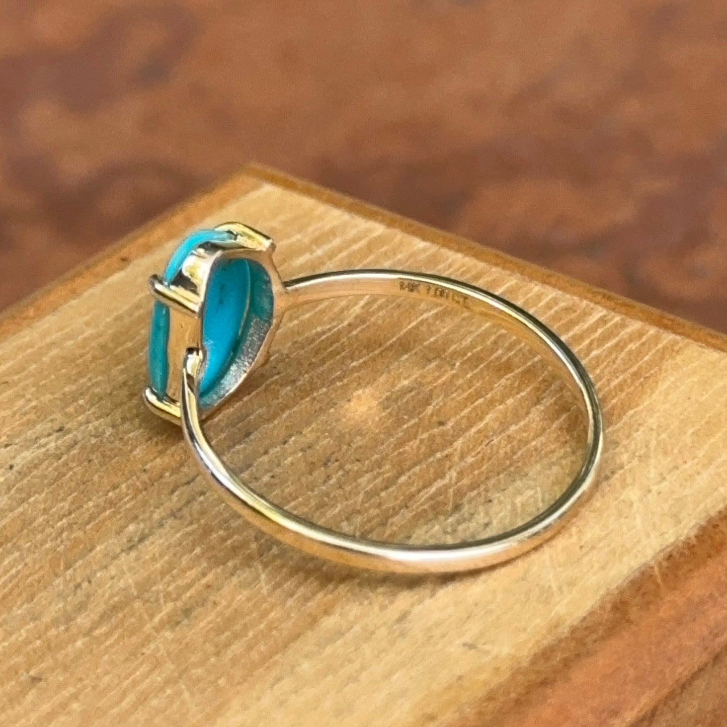 14KT Yellow Gold Abstract Cut Turquoise Solitaire Ring