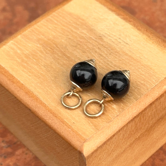 Estate 14KT Yellow Gold Detailed Black Onyx Ball Earring Charms 8mm
