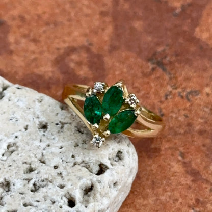 Estate 14KT Yellow 3 Marquise Emerald Ring