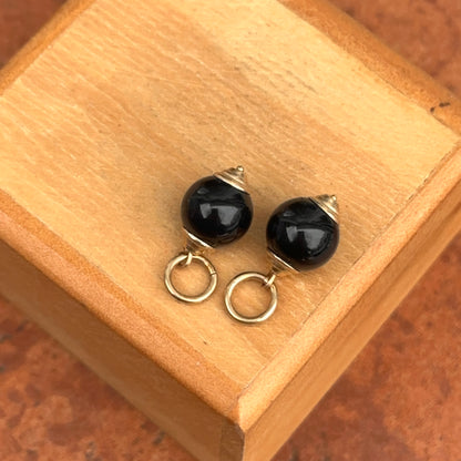 Estate 14KT Yellow Gold Detailed Black Onyx Ball Earring Charms 8mm