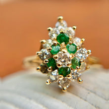 Load image into Gallery viewer, Estate 14KT Yellow Gold Diamond + Emerald Ballerina Ring