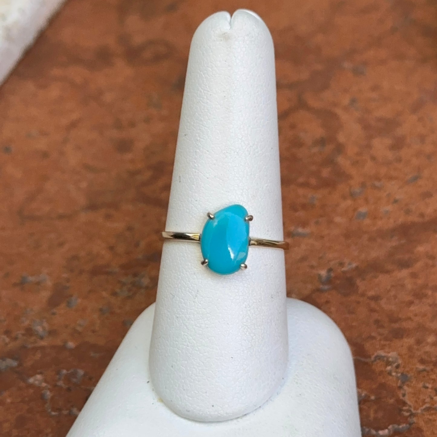 14KT Yellow Gold Abstract Cut Turquoise Solitaire Ring