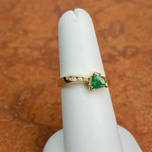 Load image into Gallery viewer, Estate 14KT Yellow Gold Trillion Cut Emerald + Diamond Ring