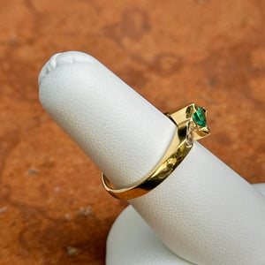 Estate 14KT Yellow Gold Trillion Cut Emerald + Diamond Ring