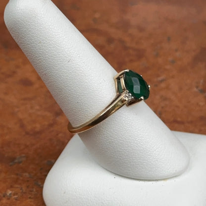 Estate 10KT Yellow Gold Pear Checkerboard Emerald + Diamond Ring