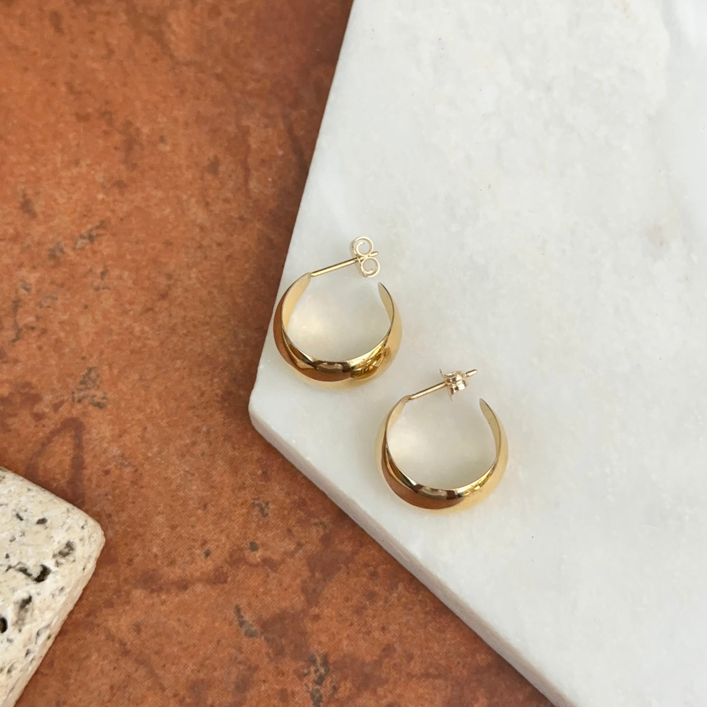 14KT Yellow Gold Tapered Round C-Hoop Post Earrings