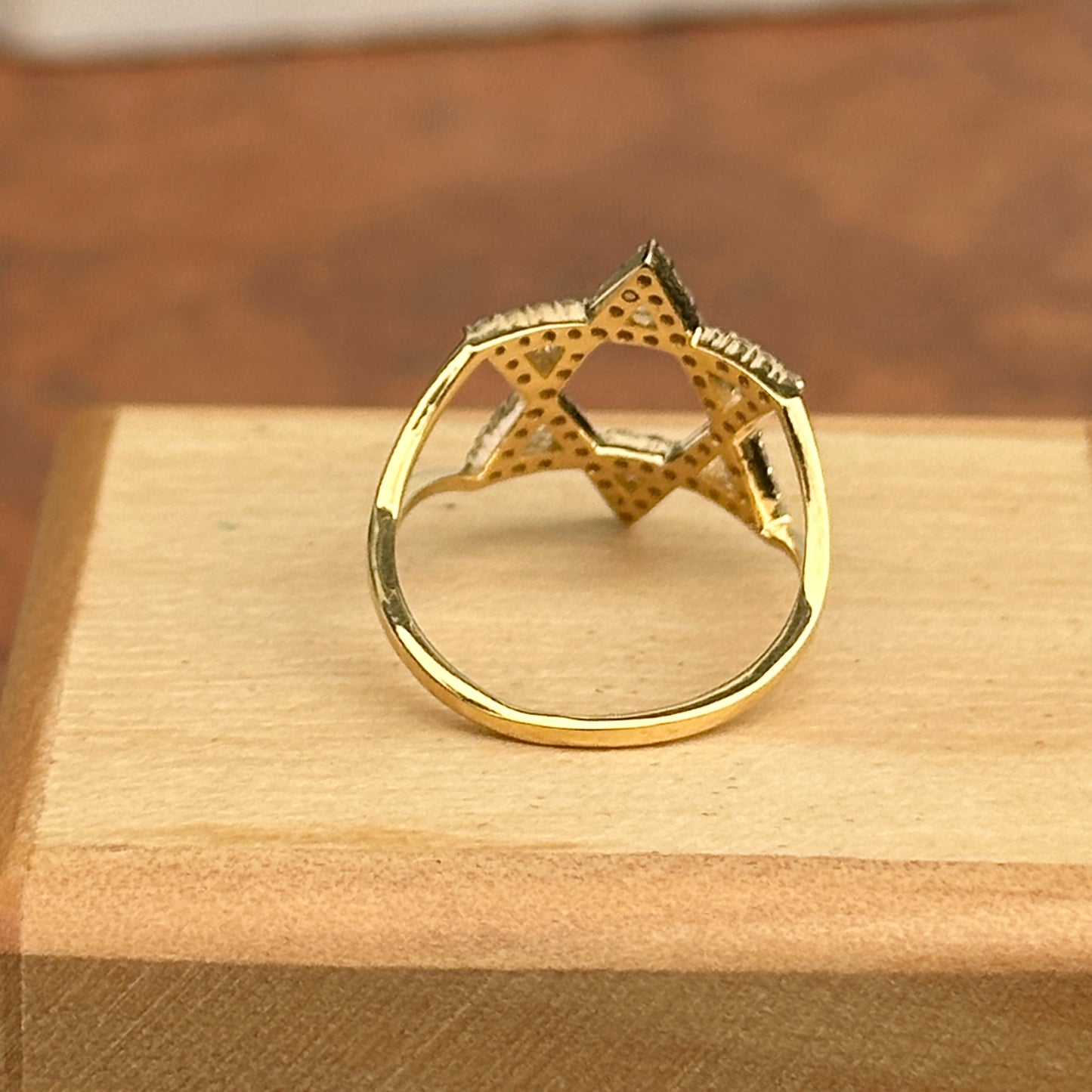 14KT Yellow Gold Pave Diamond Star of David Ring