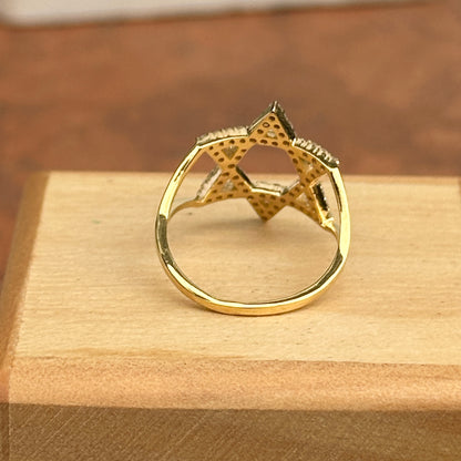 14KT Yellow Gold Pave Diamond Star of David Ring