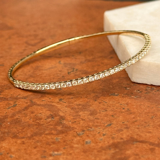 14KT Yellow Gold 1 CT Prong Set Diamond Flexible Bangle Bracelet