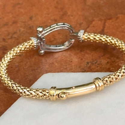 Gold-Plated + Silver Mesh Popcorn Horse Bit Diamond Bangle Bracelet