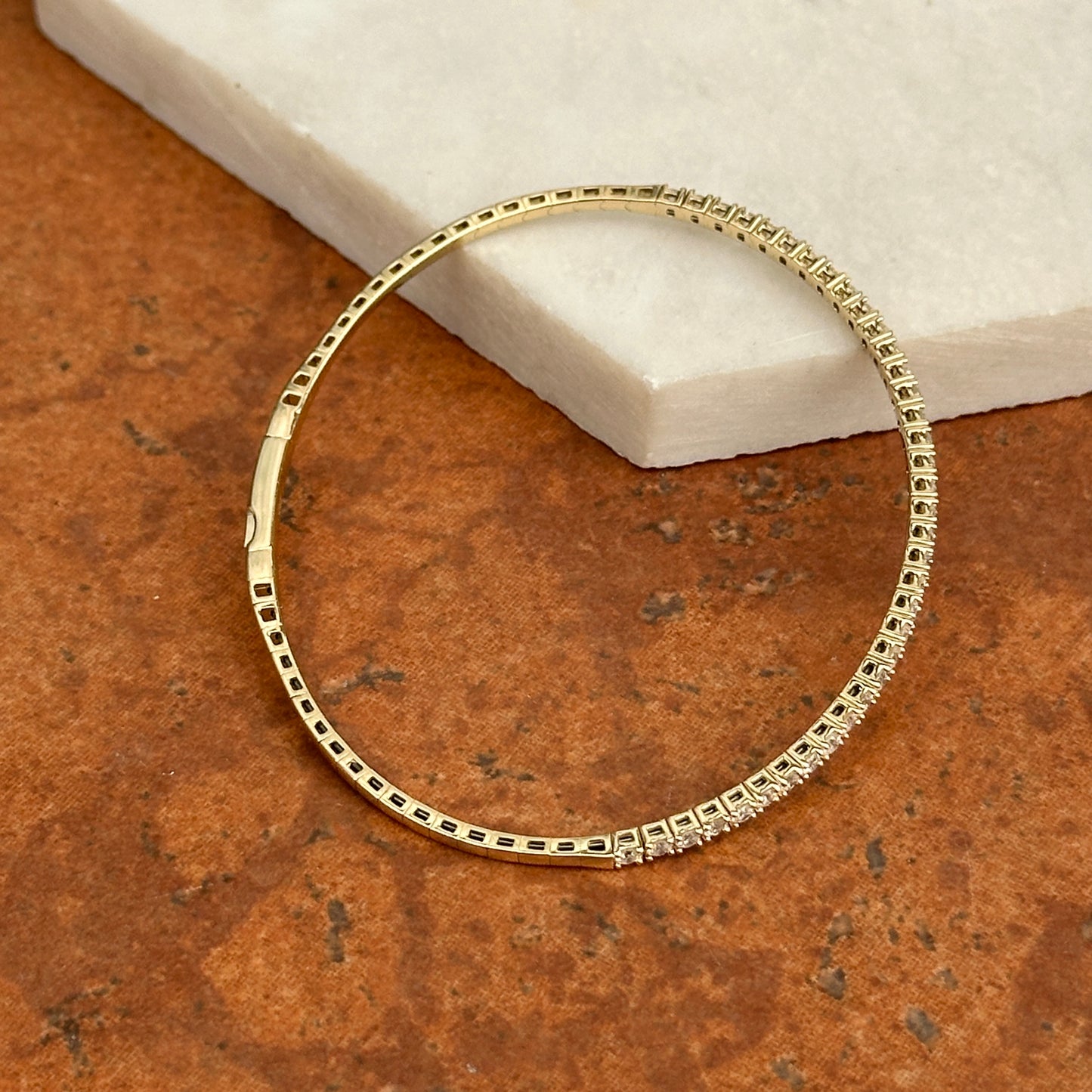 14KT Yellow Gold 1 CT Prong Set Diamond Flexible Bangle Bracelet