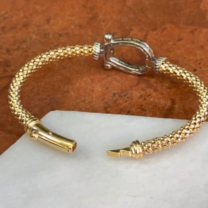 Gold-Plated + Silver Mesh Popcorn Horse Bit Diamond Bangle Bracelet