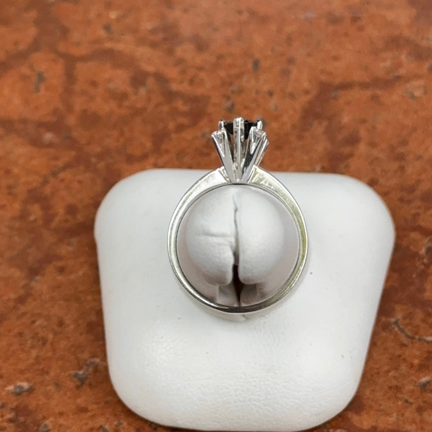 Estate 14KT White Gold Round Blue Sapphire + Round Diamond Prong Set Ring