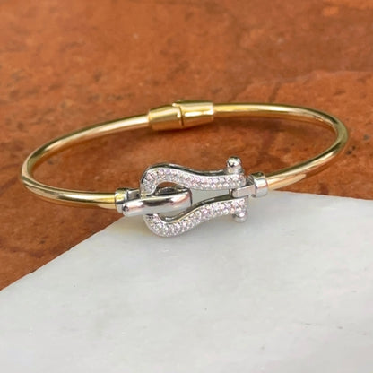 Gold-Plated Diamond Horse Bit Bangle Bracelet