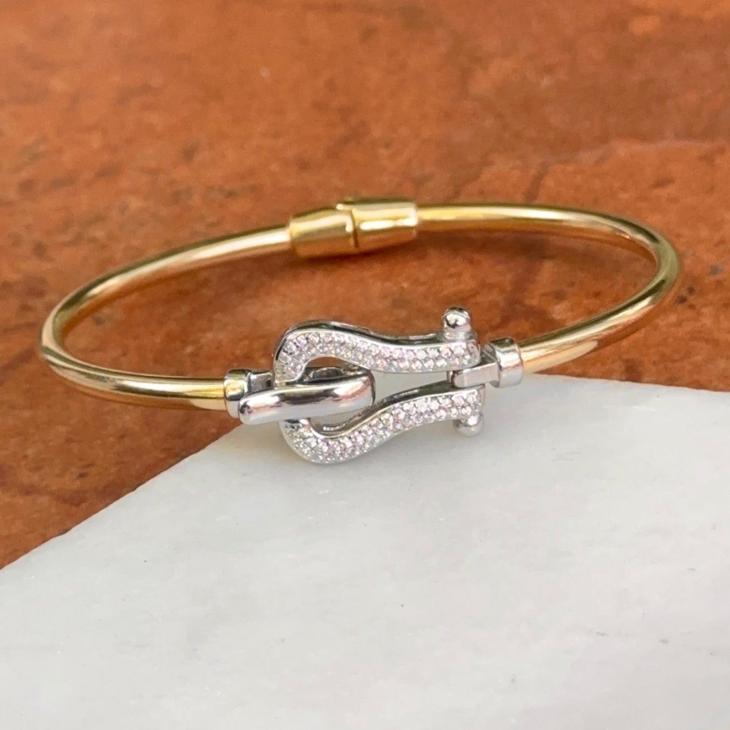 Gold-Plated Diamond Horse Bit Bangle Bracelet