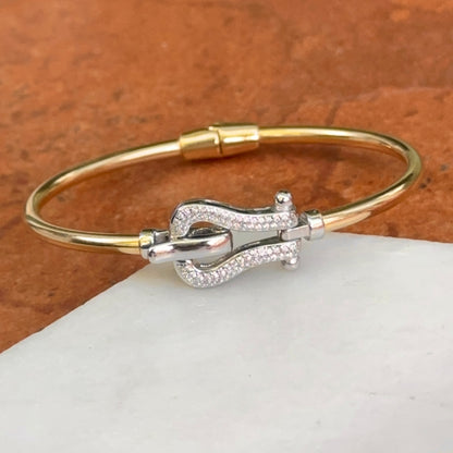 Gold-Plated Diamond Horse Bit Bangle Bracelet