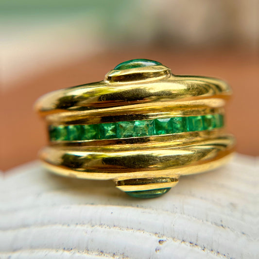 Estate 18KT Yellow Gold Princess-Cut Emerald Ring