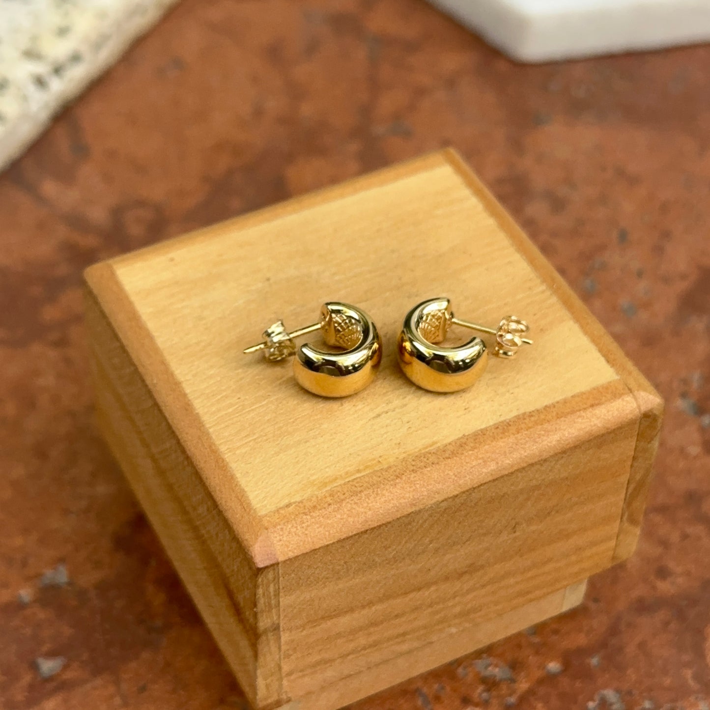 14KT Yellow Gold Rounded Mini C-Hoop Huggie Earrings