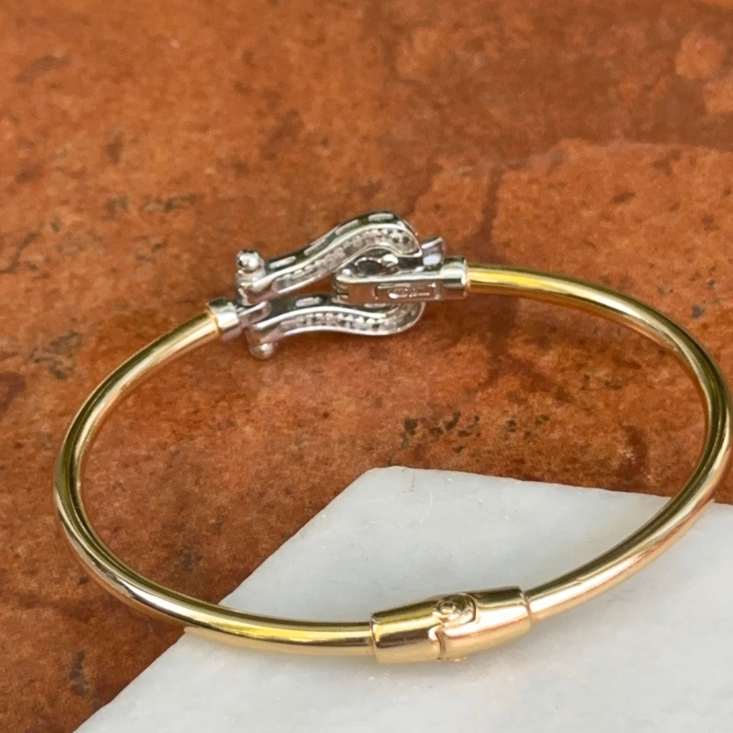Gold-Plated Diamond Horse Bit Bangle Bracelet
