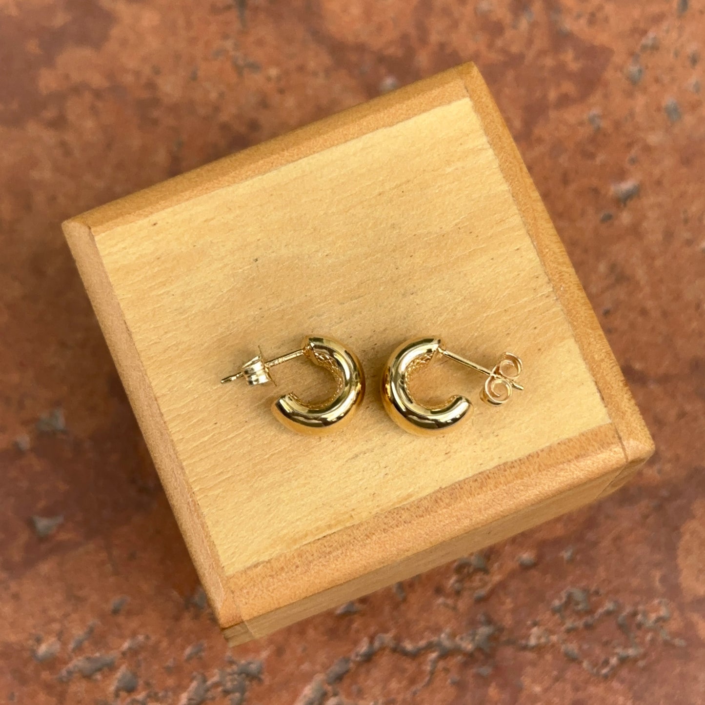 14KT Yellow Gold Rounded Mini C-Hoop Huggie Earrings
